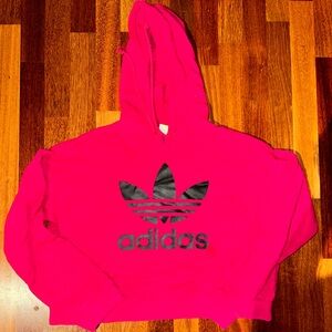 Adidas Cropped Pink Hoodie with Black Logo